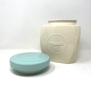 SCM Home Pets Human Embossed Treats Container Turquoise Teal Lid Stoneware Cute!